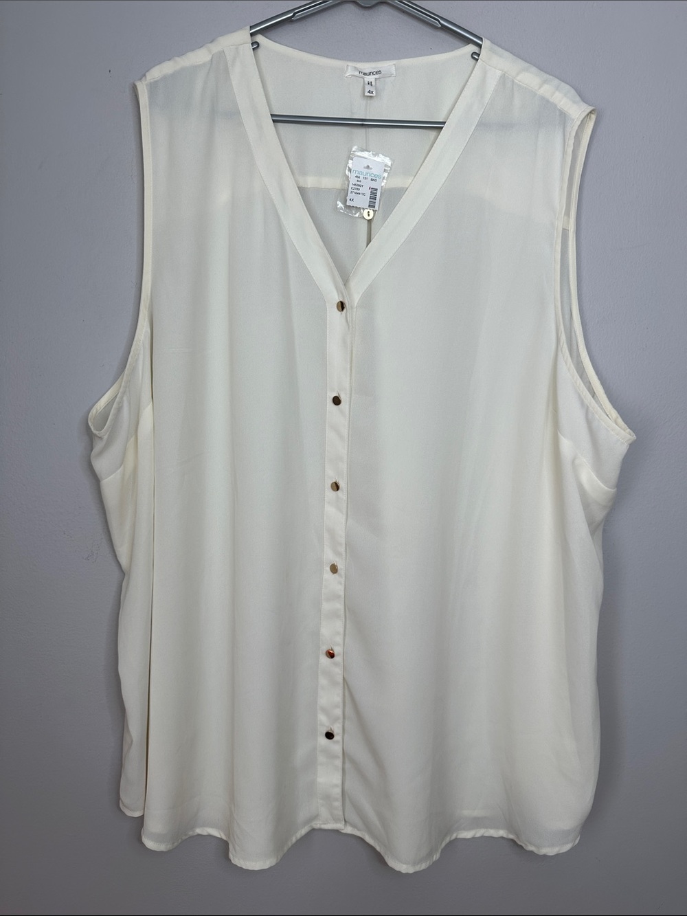 Chiffon Button-Front V-Neck Shell Top - White size 4X